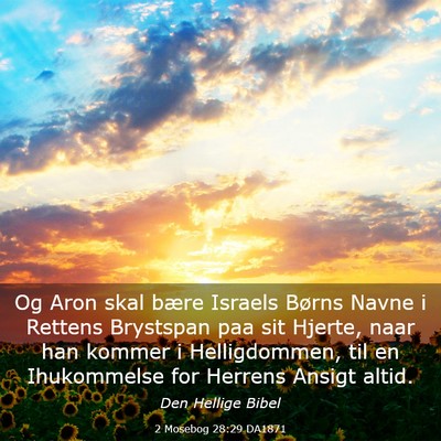 Picture 03 - 2 Mosebog 28:29 DA1871 - Og Aron skal bære Israels Børns Navne i Rettens - Bible Verse Picture