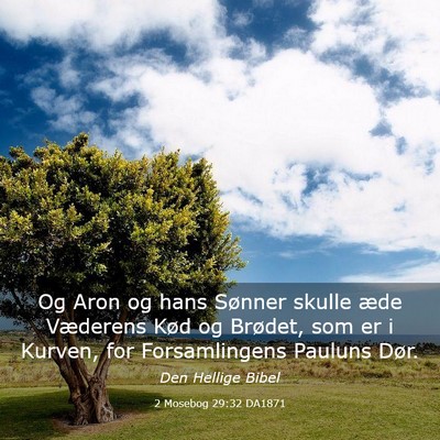 Picture 03 - 2 Mosebog 29:32 DA1871 - Og Aron og hans Sønner skulle æde Væderens - Bible Verse Picture