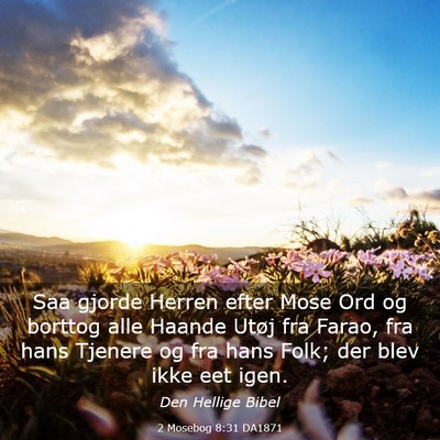 Picture 03 - 2 Mosebog 8:31 DA1871 - Saa gjorde Herren efter Mose Ord og borttog alle - Bible Verse Picture