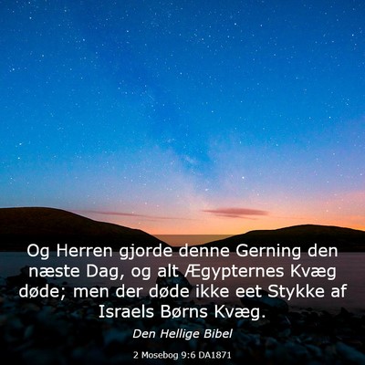Picture 03 - 2 Mosebog 9:6 DA1871 - Og Herren gjorde denne Gerning den næste Dag, og - Bible Verse Picture