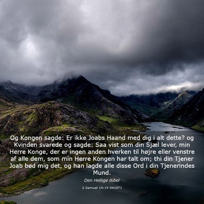 Picture 03 - 2 Samuel 14:19 DA1871 - Og Kongen sagde: Er ikke Joabs Haand med dig i - Bible Verse Picture