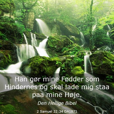 Picture 03 - 2 Samuel 22:34 DA1871 - Han gør mine Fødder som Hindernes og skal lade - Bible Verse Picture