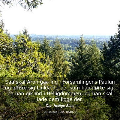 Picture 03 - 3 Mosebog 16:23 DA1871 - Saa skal Aron gaa ind i Forsamlingens Paulun og - Bible Verse Picture