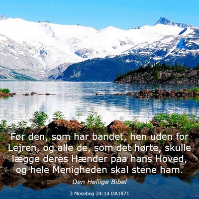 Picture 03 - 3 Mosebog 24:14 DA1871 - Før den, som har bandet, hen uden for Lejren, og - Bible Verse Picture