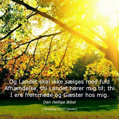 Picture 03 - 3 Mosebog 25:23 DA1871 - Og Landet skal ikke sælges med fuld Afhændelse, - Bible Verse Picture