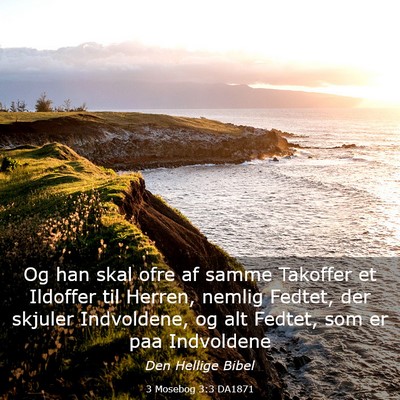 Picture 03 - 3 Mosebog 3:3 DA1871 - Og han skal ofre af samme Takoffer et Ildoffer - Bible Verse Picture