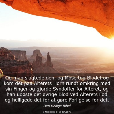 Picture 03 - 3 Mosebog 8:15 DA1871 - Og man slagtede den, og Mose tog Blodet og kom - Bible Verse Picture