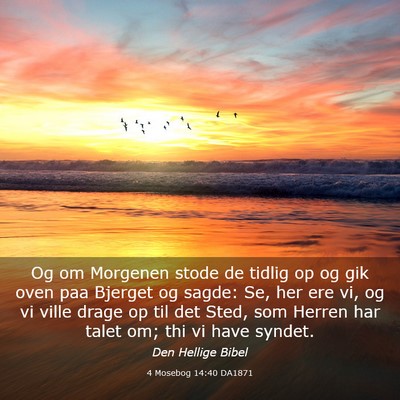 Picture 03 - 4 Mosebog 14:40 DA1871 - Og om Morgenen stode de tidlig op og gik oven paa - Bible Verse Picture