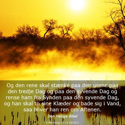 Picture 03 - 4 Mosebog 19:19 DA1871 - Og den rene skal stænke paa den urene paa den - Bible Verse Picture