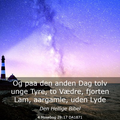 Picture 03 - 4 Mosebog 29:17 DA1871 - Og paa den anden Dag tolv unge Tyre, to Vædre, - Bible Verse Picture