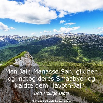 Picture 03 - 4 Mosebog 32:41 DA1871 - Men Jair, Manasse Søn, gik hen og indtog deres - Bible Verse Picture