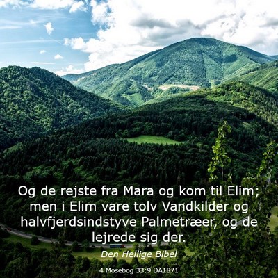 Picture 03 - 4 Mosebog 33:9 DA1871 - Og de rejste fra Mara og kom til Elim; men i Elim - Bible Verse Picture