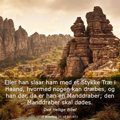 Picture 03 - 4 Mosebog 35:18 DA1871 - Eller han slaar ham med et Stykke Træ i Haand, - Bible Verse Picture