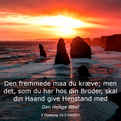 Picture 03 - 5 Mosebog 15:3 DA1871 - Den fremmede maa du kræve; men det, som du har - Bible Verse Picture