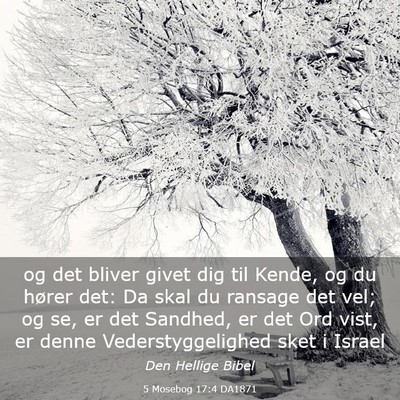 Picture 03 - 5 Mosebog 17:4 DA1871 - og det bliver givet dig til Kende, og du hører - Bible Verse Picture