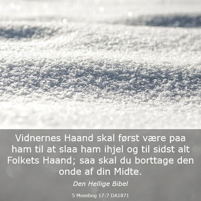 Picture 03 - 5 Mosebog 17:7 DA1871 - Vidnernes Haand skal først være paa ham til at - Bible Verse Picture