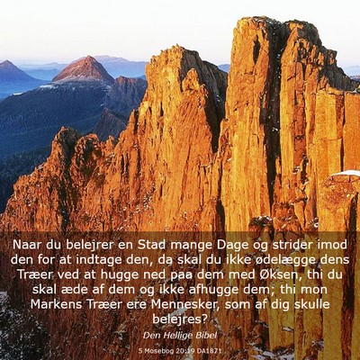 Picture 03 - 5 Mosebog 20:19 DA1871 - Naar du belejrer en Stad mange Dage og strider - Bible Verse Picture