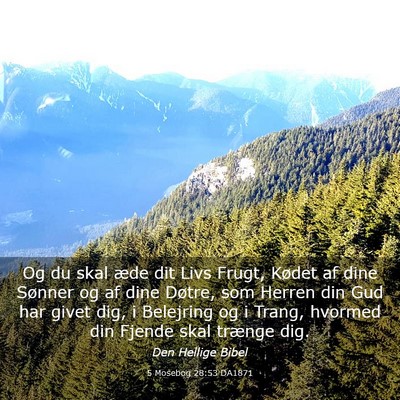 Picture 03 - 5 Mosebog 28:53 DA1871 - Og du skal æde dit Livs Frugt, Kødet af dine - Bible Verse Picture