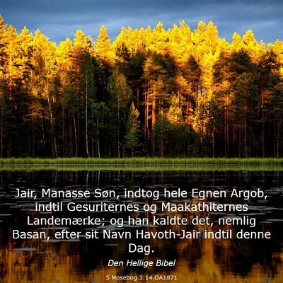 Picture 03 - 5 Mosebog 3:14 DA1871 - Jair, Manasse Søn, indtog hele Egnen Argob, - Bible Verse Picture