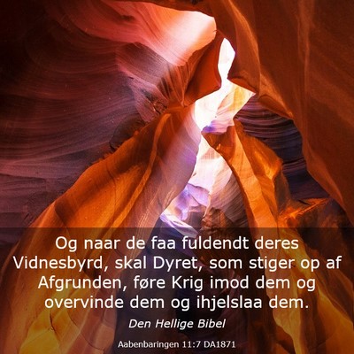 Picture 03 - Aabenbaringen 11:7 DA1871 - Og naar de faa fuldendt deres Vidnesbyrd, skal - Bible Verse Picture