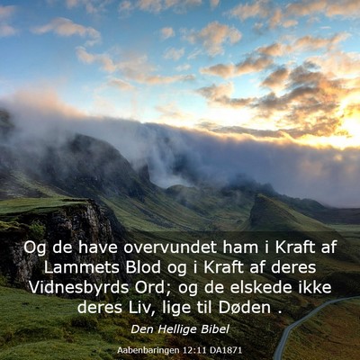 Picture 03 - Aabenbaringen 12:11 DA1871 - Og de have overvundet ham i Kraft af Lammets Blod - Bible Verse Picture