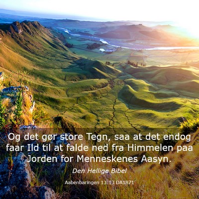 Picture 03 - Aabenbaringen 13:13 DA1871 - Og det gør store Tegn, saa at det endog faar Ild - Bible Verse Picture