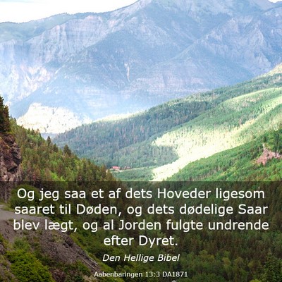 Picture 03 - Aabenbaringen 13:3 DA1871 - Og jeg saa et af dets Hoveder ligesom saaret til - Bible Verse Picture