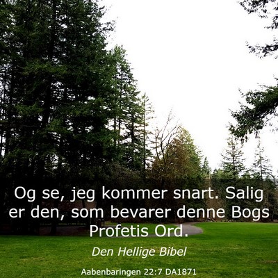 Picture 03 - Aabenbaringen 22:7 DA1871 - Og se, jeg kommer snart. Salig er den, som - Bible Verse Picture