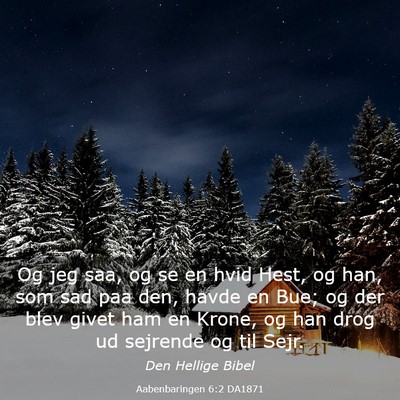 Picture 03 - Aabenbaringen 6:2 DA1871 - Og jeg saa, og se en hvid Hest, og han, som sad - Bible Verse Picture