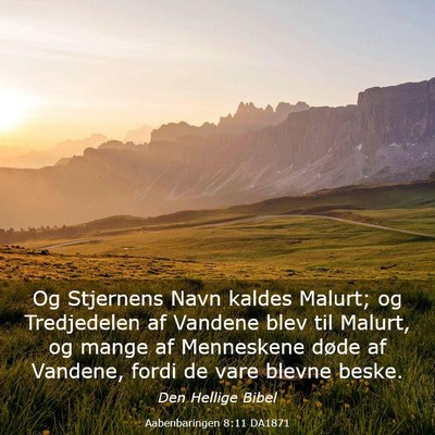 Picture 03 - Aabenbaringen 8:11 DA1871 - Og Stjernens Navn kaldes Malurt; og Tredjedelen - Bible Verse Picture