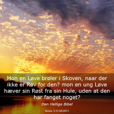 Picture 03 - Amos 3:4 DA1871 - Mon en Løve brøler i Skoven, naar der ikke er - Bible Verse Picture