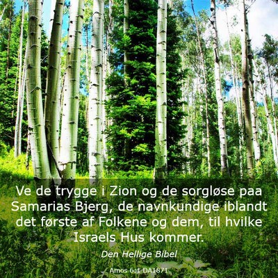 Picture 03 - Amos 6:1 DA1871 - Ve de trygge i Zion og de sorgløse paa Samarias - Bible Verse Picture