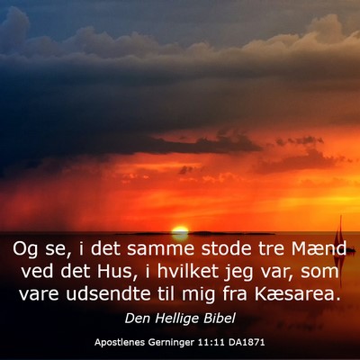Picture 03 - Apostlenes Gerninger 11:11 DA1871 - Og se, i det samme stode tre Mænd ved det Hus, i - Bible Verse Picture