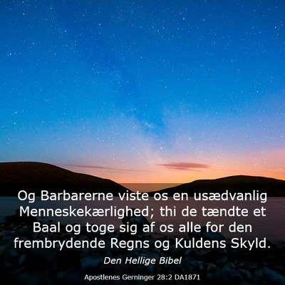Picture 03 - Apostlenes Gerninger 28:2 DA1871 - Og Barbarerne viste os en usædvanlig - Bible Verse Picture