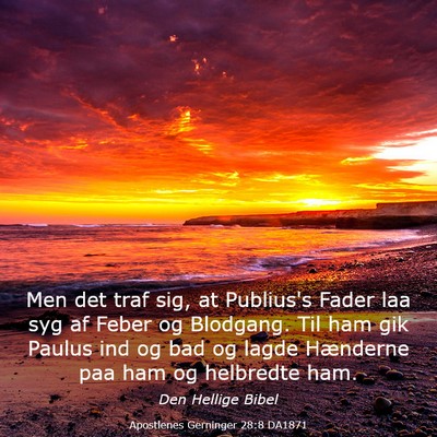 Picture 03 - Apostlenes Gerninger 28:8 DA1871 - Men det traf sig, at Publius's Fader laa syg af - Bible Verse Picture