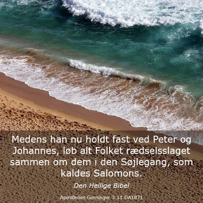 Picture 03 - Apostlenes Gerninger 3:11 DA1871 - Medens han nu holdt fast ved Peter og Johannes, - Bible Verse Picture