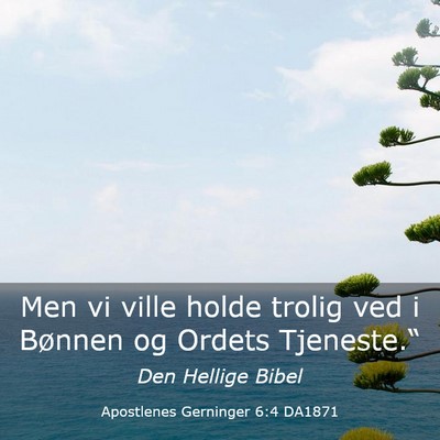 Picture 03 - Apostlenes Gerninger 6:4 DA1871 - Men vi ville holde trolig ved i Bønnen og Ordets - Bible Verse Picture