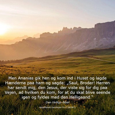 Picture 03 - Apostlenes Gerninger 9:17 DA1871 - Men Ananias gik hen og kom ind i Huset og lagde - Bible Verse Picture