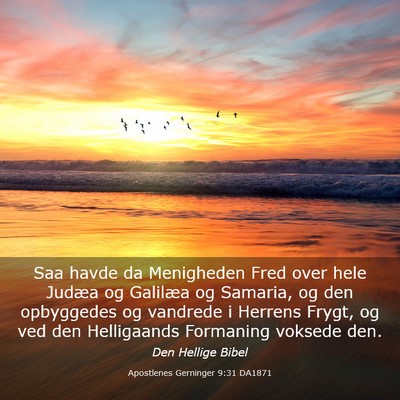 Picture 03 - Apostlenes Gerninger 9:31 DA1871 - Saa havde da Menigheden Fred over hele Judæa og - Bible Verse Picture
