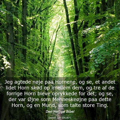 Picture 03 - Daniel 7:8 DA1871 - Jeg agtede nøje paa Hornene, og se, et andet - Bible Verse Picture
