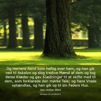 Picture 03 - Dommer 14:19 DA1871 - Og Herrens Aand kom heftig over ham, og han gik - Bible Verse Picture