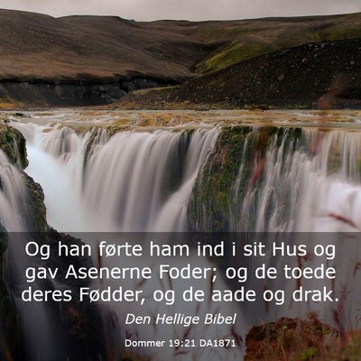 Picture 03 - Dommer 19:21 DA1871 - Og han førte ham ind i sit Hus og gav Asenerne - Bible Verse Picture