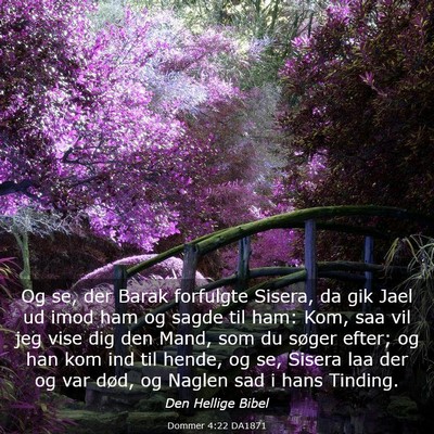 Picture 03 - Dommer 4:22 DA1871 - Og se, der Barak forfulgte Sisera, da gik Jael ud - Bible Verse Picture