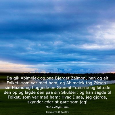 Picture 03 - Dommer 9:48 DA1871 - Da gik Abimelek op paa Bjerget Zalmon, han og alt - Bible Verse Picture