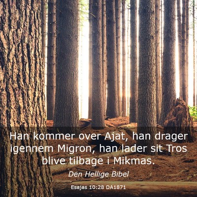Picture 03 - Esajas 10:28 DA1871 - Han kommer over Ajat, han drager igennem Migron, - Bible Verse Picture