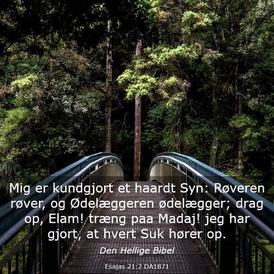 Picture 03 - Esajas 21:2 DA1871 - Mig er kundgjort et haardt Syn: Røveren røver, - Bible Verse Picture