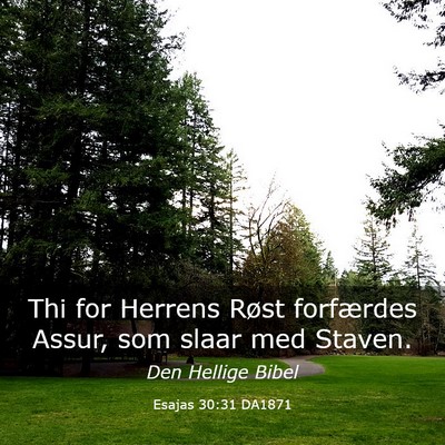 Picture 03 - Esajas 30:31 DA1871 - Thi for Herrens Røst forfærdes Assur, som slaar - Bible Verse Picture