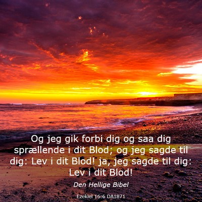 Picture 03 - Ezekiel 16:6 DA1871 - Og jeg gik forbi dig og saa dig sprællende i dit - Bible Verse Picture