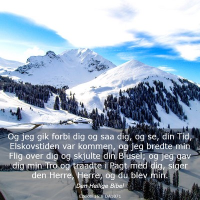 Picture 03 - Ezekiel 16:8 DA1871 - Og jeg gik forbi dig og saa dig, og se, din Tid, - Bible Verse Picture