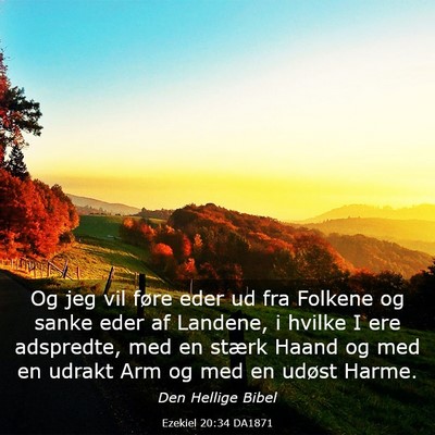 Picture 03 - Ezekiel 20:34 DA1871 - Og jeg vil føre eder ud fra Folkene og sanke - Bible Verse Picture